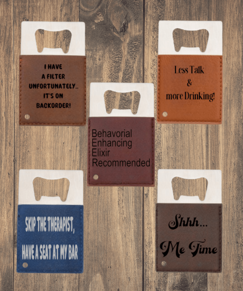 Custom Leather Handle Wallet Bottle Opener - Image 1